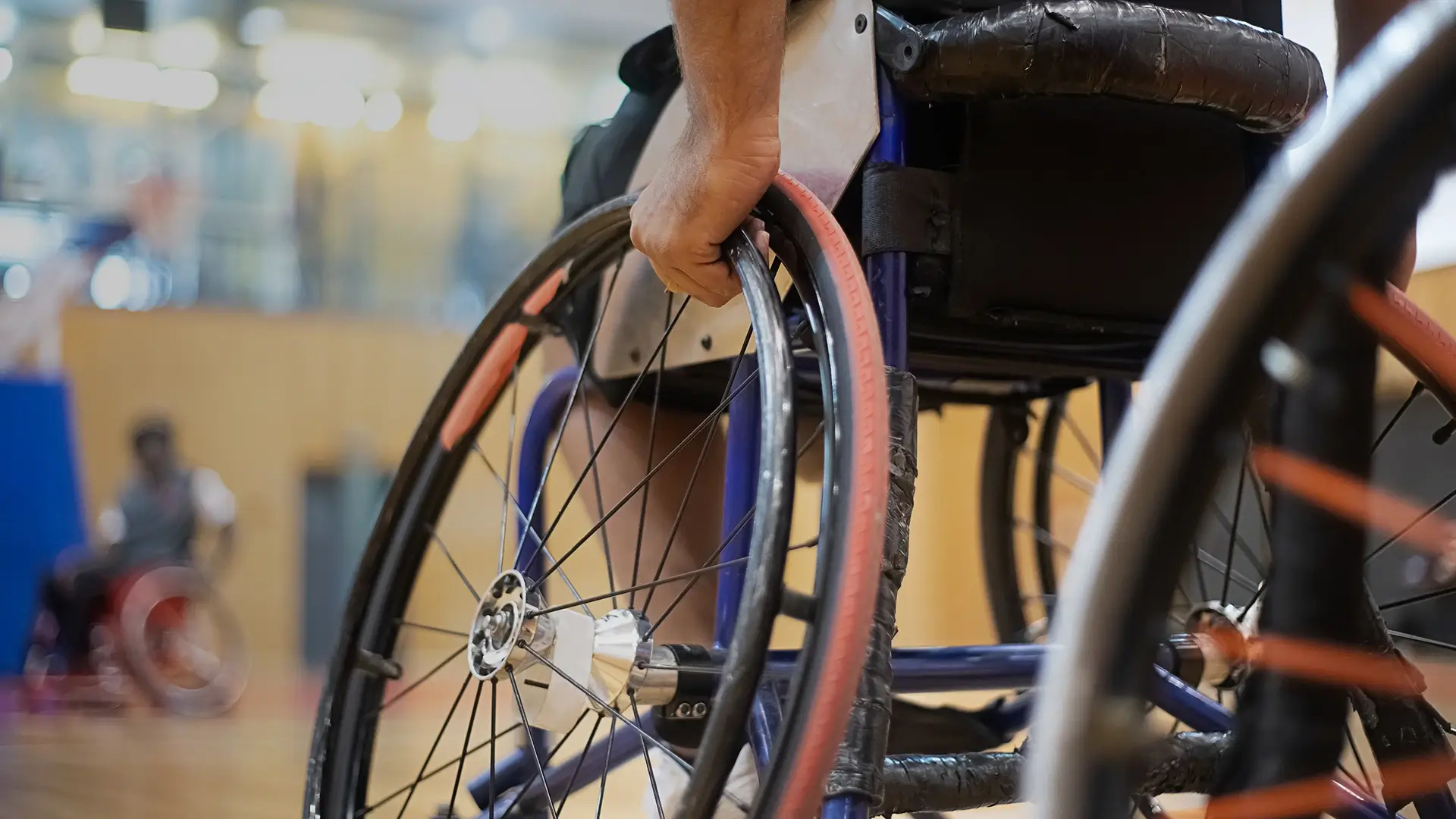 Wheelchair user playing sport in gym hall - Physical Impairment Ireland | DPCN - Disability Participation and Consultation Network