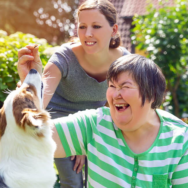 Women training the dog with a treat - Inclusion Ireland | DPCN - Disability Participation and Consultation Network