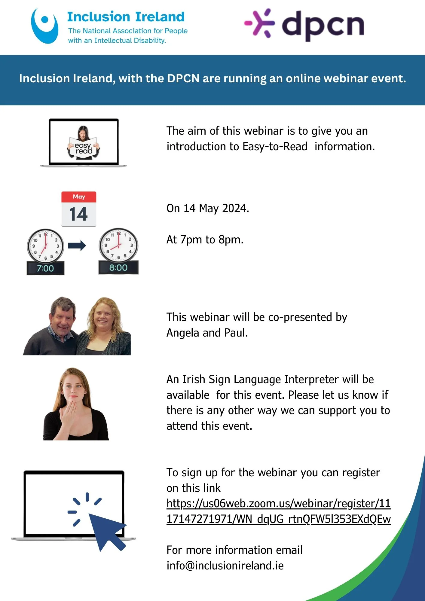 Inclusion Ireland Easy To Read Webinar Flyer